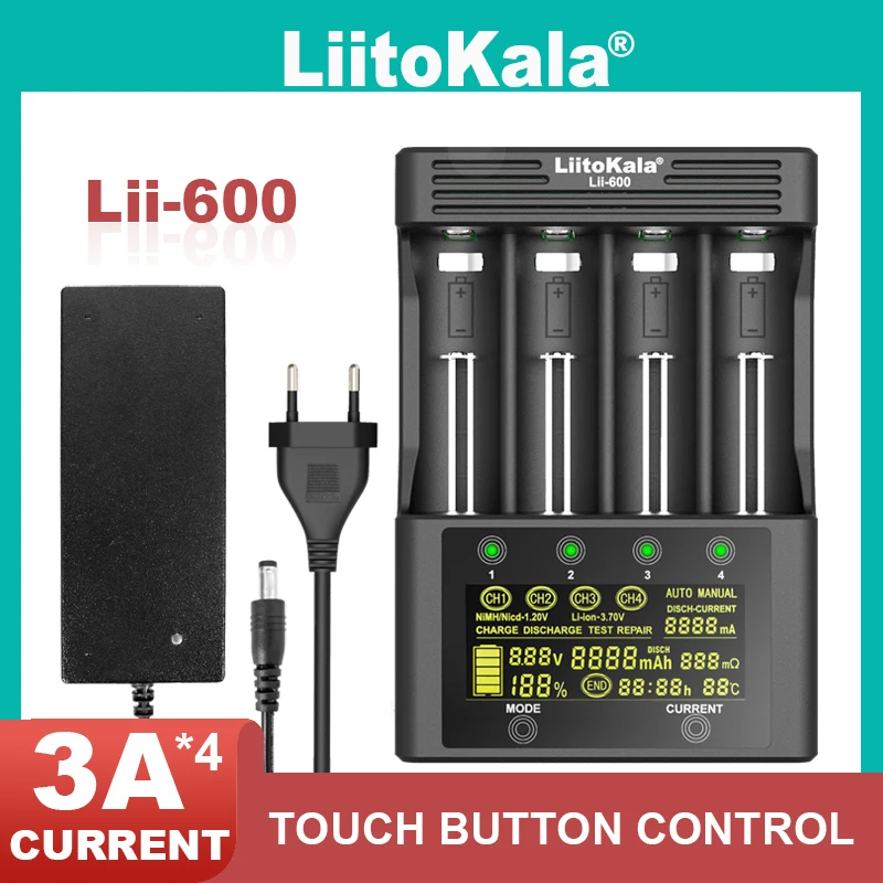 

Liitokala Lii-600 Lii-500 Lii-PD4 Lii-500S LCD 3.7V 18650 18350 18500 21700 20700 14500 26650 AA NiMH lithium-battery Charger