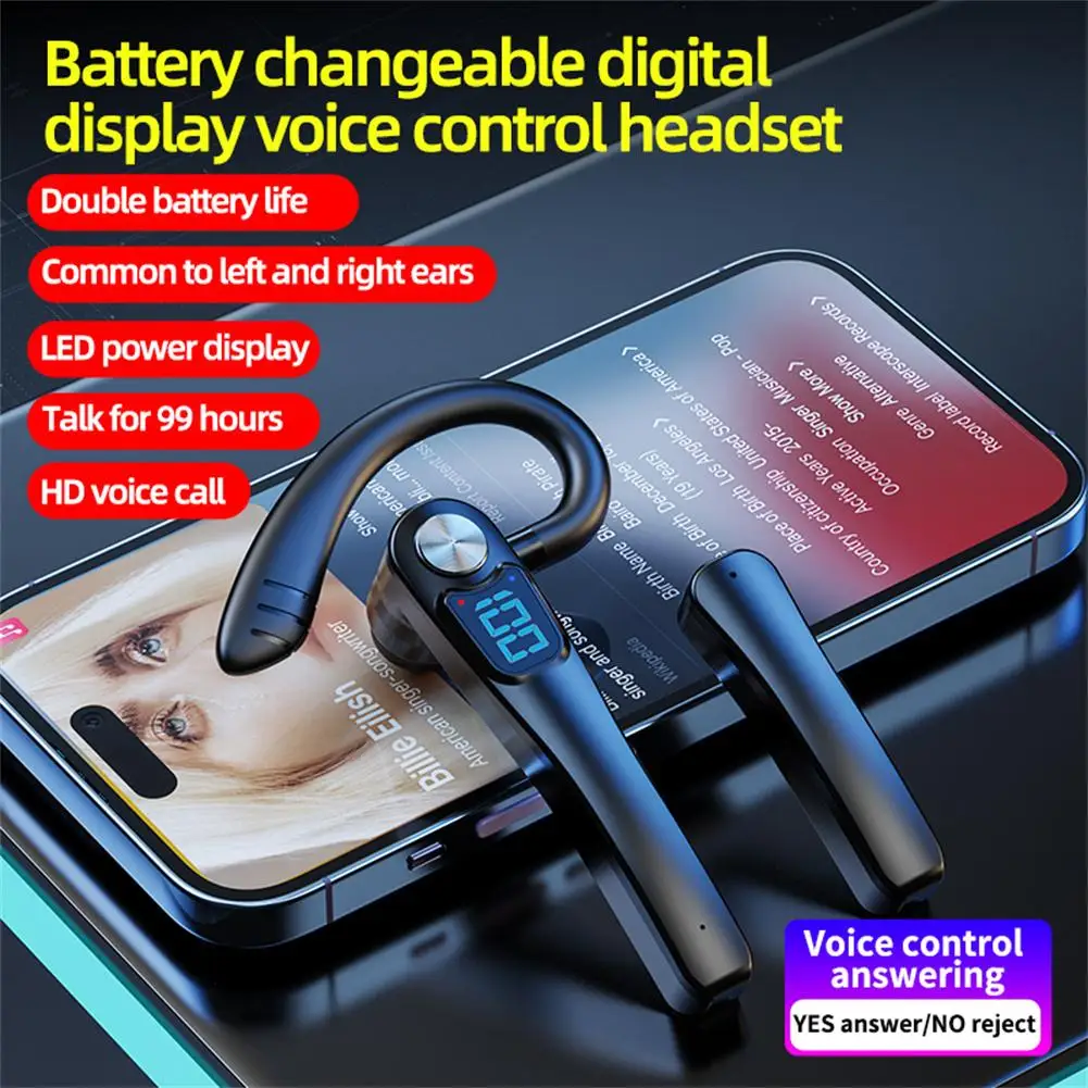 

X7 Single Ear V5.2 Bluetooth-compatible Headset Power Display Voice Control Driving Sports Business Earphone Replaceable Battery