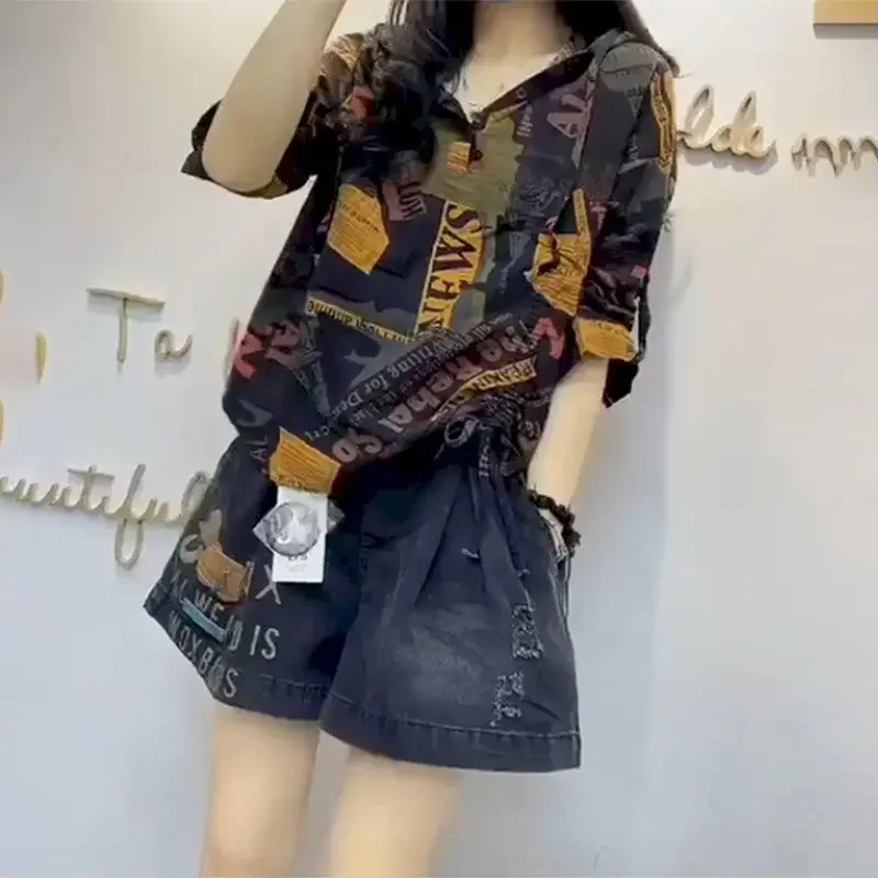 Модные джинсовые шорты женские летние модные футболки с короткими рукавами и