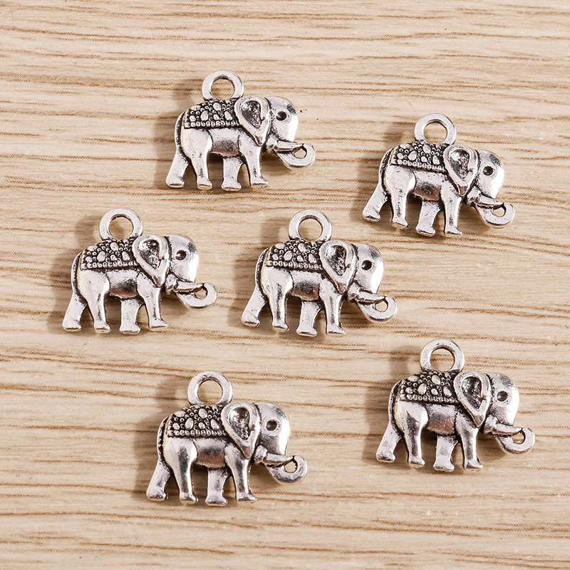 30pcs 14x12mm Vintage Silver Color Alloy Cute Animal Elephant Charms for Jewelry Making DIY Necklaces Earrings Crafts Supplies