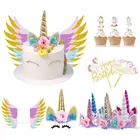 Повязка на голову с единорогом, топпер для торта, единорог, украшение для вечеринки в честь Дня рождения ребенка, украшение для торта, аксессуары для волос, головной убор для вечеринки в виде единорога