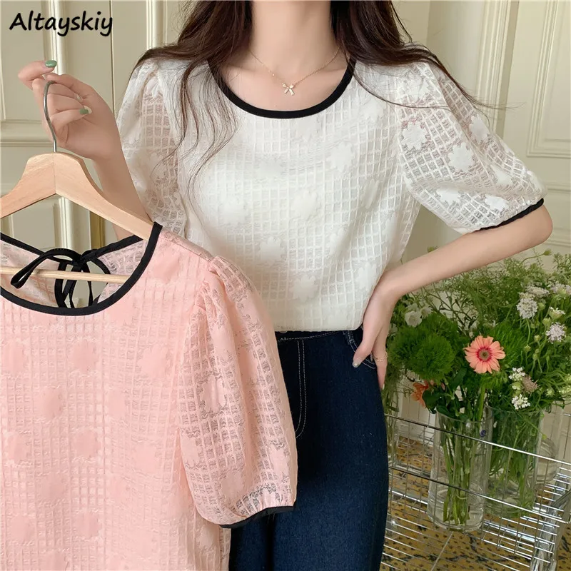 

Puff Sleeve Blouses Women Hollow Out Sweet Elegant Fashion Romantic Girlish French Style Summer New Mujer Blusas Design Tender