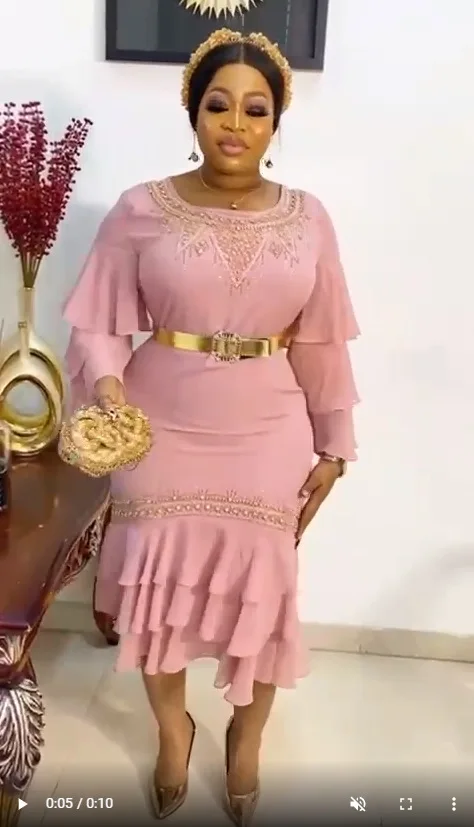 

Summer Fashion 2022 African Women Long Sleeve O-neck Green Blue Black Pink Red Knee-length Dress African Dresses for Women