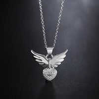925 stamp silver color 18 inches angel wing heart high quality womans zircon necklaces pendants link chain party girl jewelry