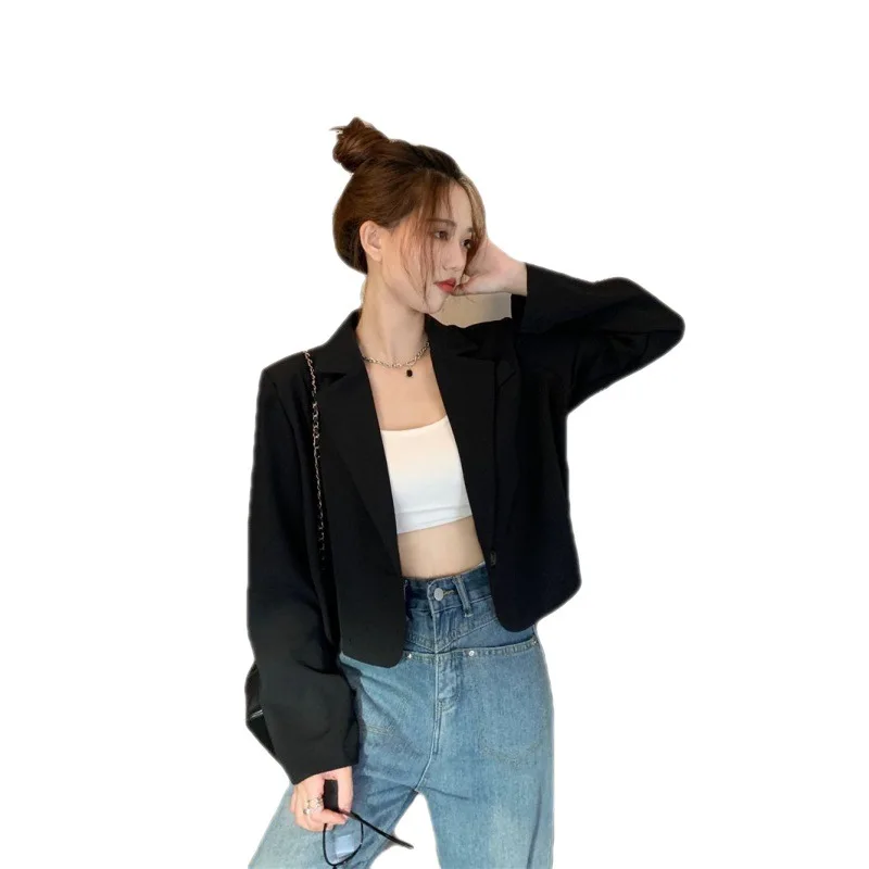 Women Solid Blazers Elegant Cardigan Long Sleeve Spring Suit Jacket Short Fashion Coat Loose Outdoor Office Lady