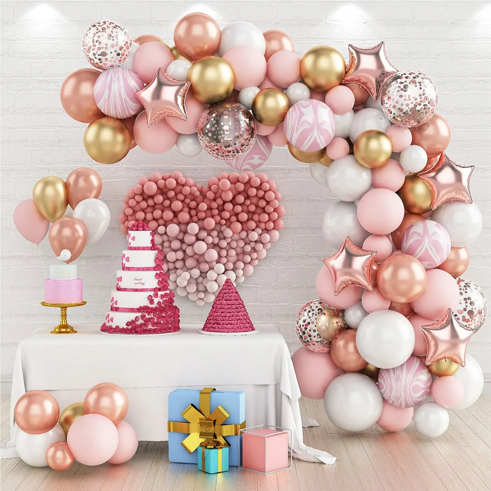 

82pcs Pink Balloon Arch Kit White Gold Confetti Balloons Balloon Garland Kit Wedding Latex Metallic Balloons Birthday Decoration