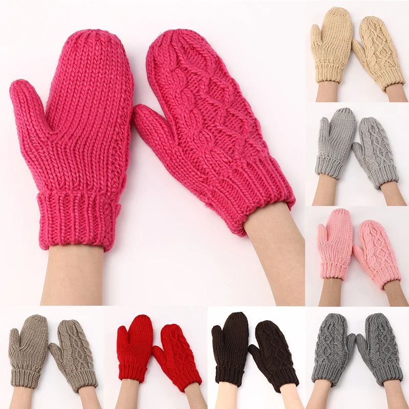 

Women Woolen Full Fingers Gloves Rhombus Crochet Woolen Knitted Cycling Driving Gloves Plus Velvet Inside Outdoor Warm Mittens