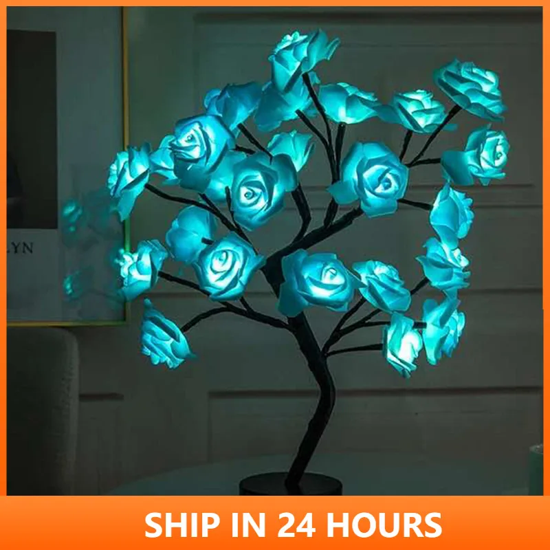 USB Rose Flower Table Lamp Night Lights Home Party Wedding Bedroom Decoration Christmas Tree Fairy Lights Mother's Day Gift 2#