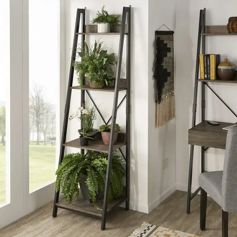 

Ismail Black Metal Rustic 4 Shelf Ladder Bookcase