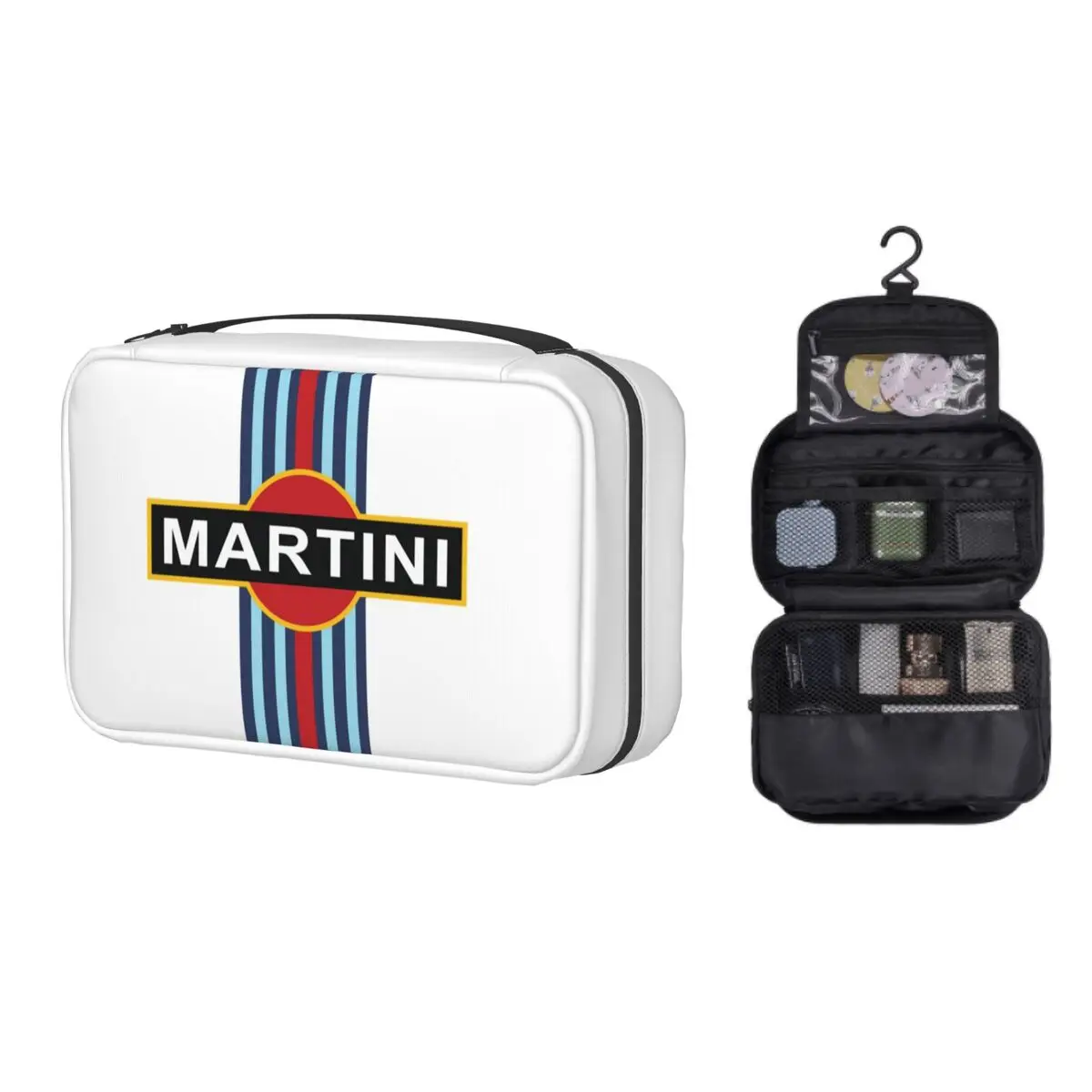 

Martini Racing Stripe Makeup Bag for Women Travel Cosmetic Organizer Kawaii Italian Motor Racing Hanging Storage Toiletry Bags