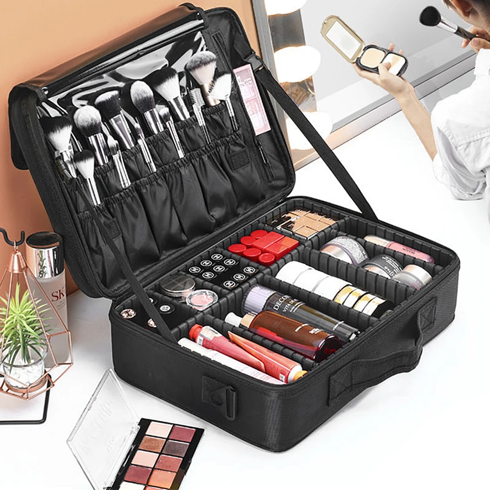 

Newest Cosmetic Bag Oxford Cloth Professional Make Up Box Large Capacity Storage Handbag Travel Insert Toiletry Makeup Suitcase