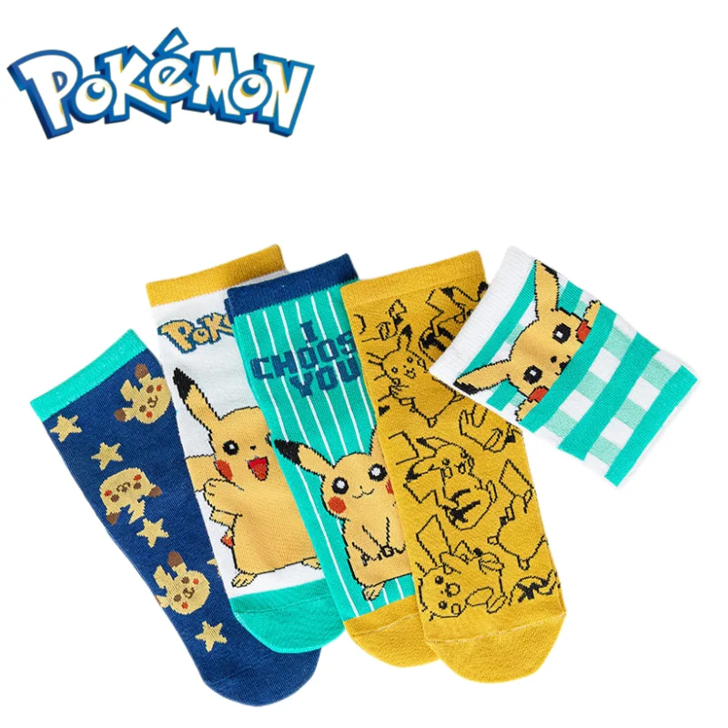 

Милые весенне-летние тонкие детские носки с героями мультфильмов Покемон Пикачу из аниме, хлопковые носки-трубы для мальчиков, студенческие носки, дышащие