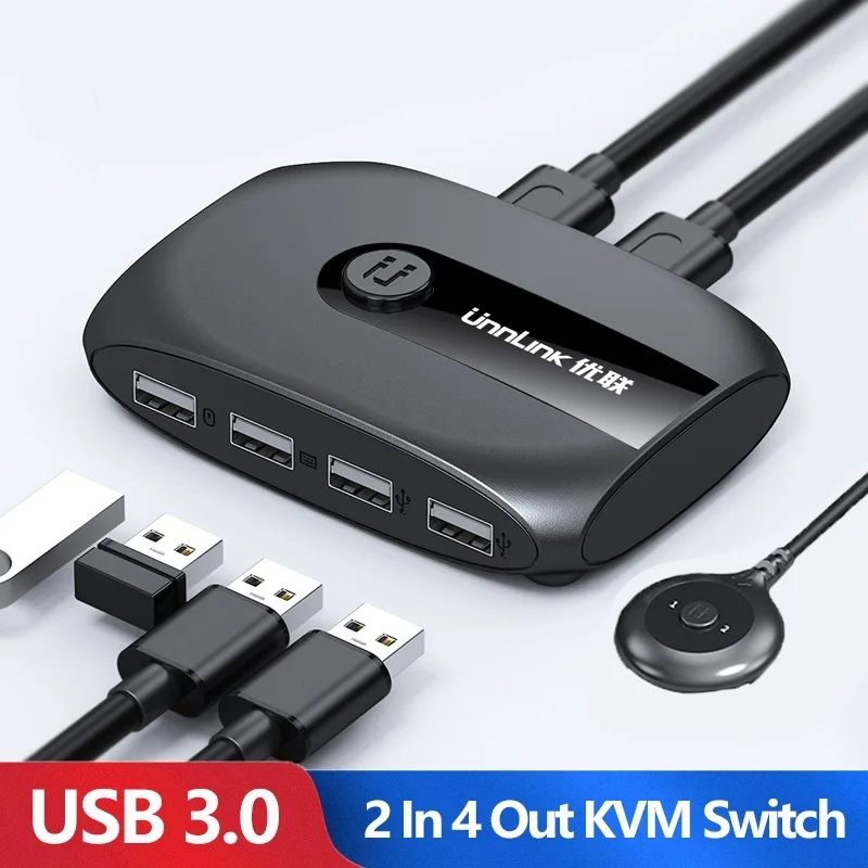 

KVM Switch USB 3.0 2.0 Switcher with Extender for Keyboard Mouse Printer U Disk 2 PCs Host Laptop Share 4 USB
