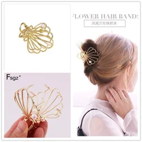 trendy pearls hairpins for women hollow out shell shape crabs for hair golden metal alloy hair claw clips strong bit force