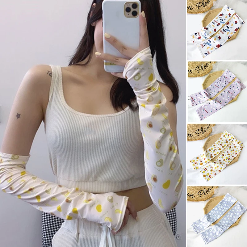 

Женский сетчатый рукав с принтом из ледяного шелка, рукав для рук, Защитные солнцезащитные перчатки для вождения, чехлы для рук