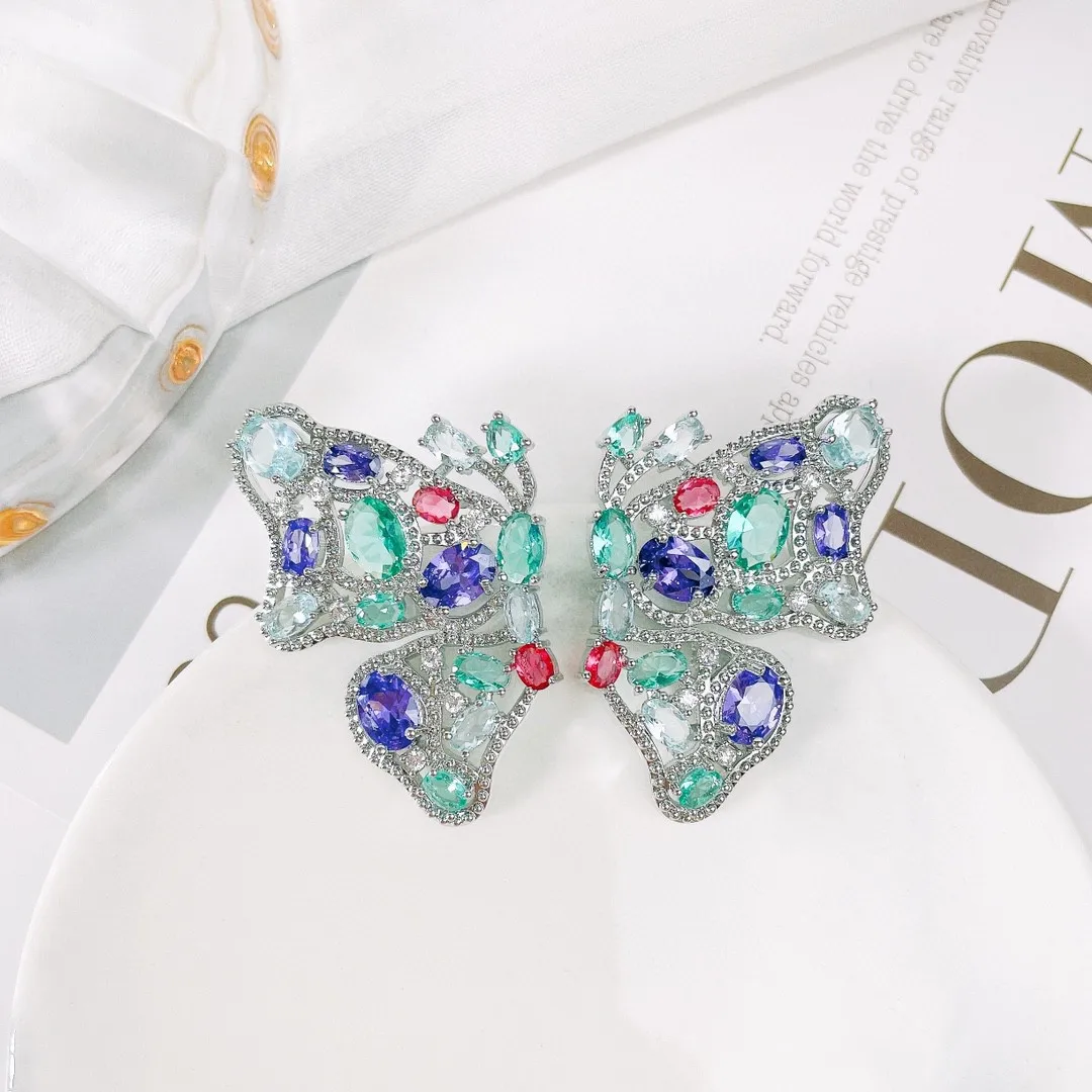 

Exquisite Grace 925 Silver Colorful Zircon Butterfly Stud Earrings for Women Girl Gorgeous Betrothal Engagement Jewelry 2023 New