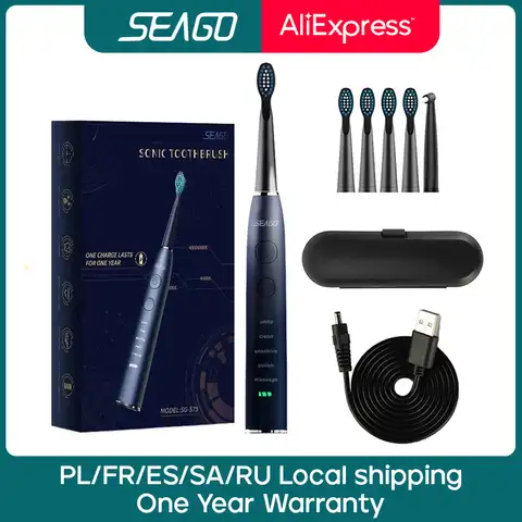 Seago электрическая звуковая зубная щетка SG-575 USB зарядка перезаряжаемая взрослая Водонепроницаемая электронная сменные головки зубных щеток...