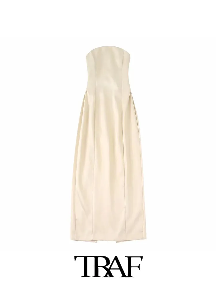 

TRAF 2022 Women Dress Vintage New Fashion Silk Satin Bodice Midi Back Strap Dress Woman Lady Female Dress