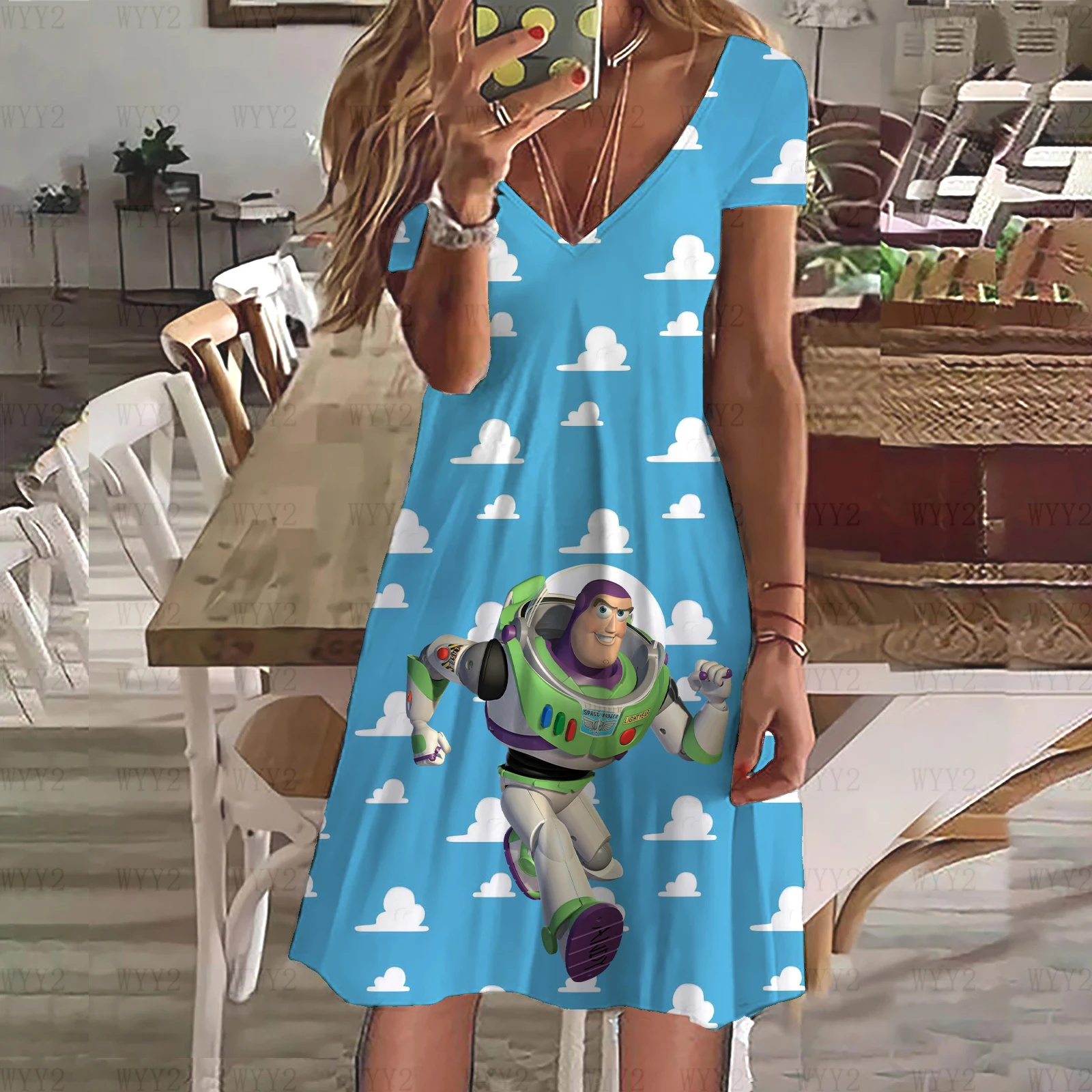 Женская одежда повседневное простое платье с принтом диснеевских игрушек