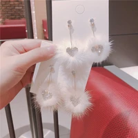 new fashion mink hair tassel earrings earrings for women heart shaped crystal earrings drop cute female jewelry accessories