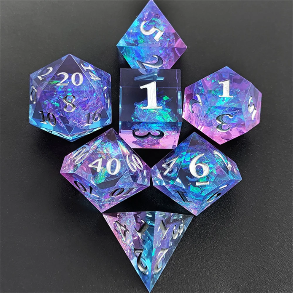 

7Pcs Polyhedral Dice Set Transparent Flowers Design Resin Dices Hot Party Table Games Accessories D6 D8 D10 D12 D20 For D&d DND