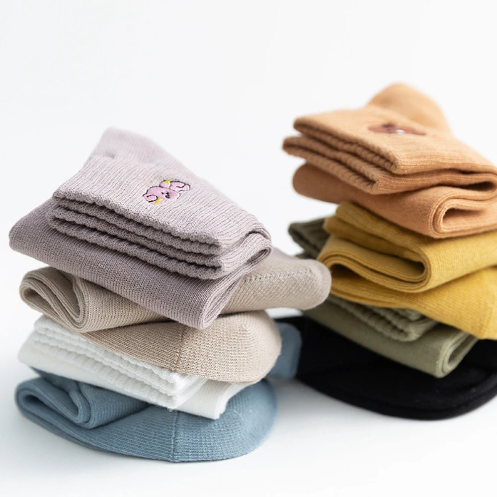 8Pairs Kpop Bt21 Women Solid Lovely Patterned Harajuku Socks Cotton Casual Cute Animal Socks Female Sweat Absorption Breathable