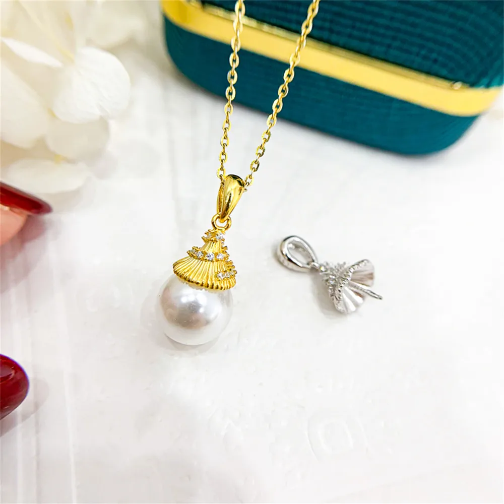 

DIY Pearl Mini S925 Sterling Silver Pendant with Empty Holder Gold Silver Necklace Pendant with 8-13mm Beads