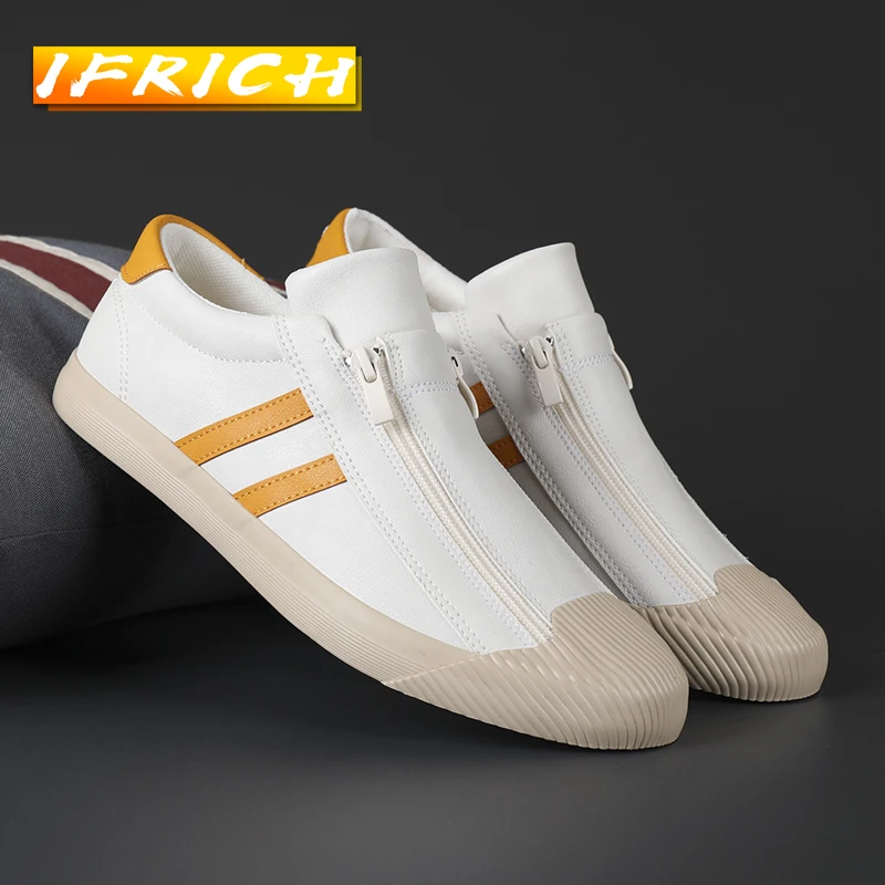 

2022 New Men Pu Leather Footwear Spring Casual Shoes For Adult Brand Fashion Mens Zip Sneakers Popular Young Casual Men Shoes
