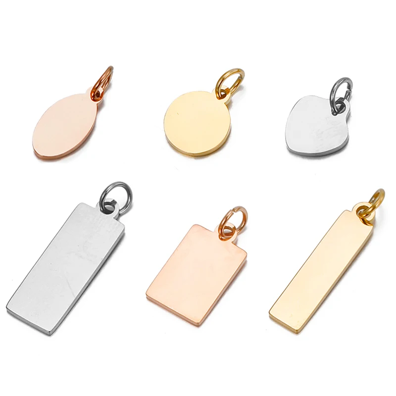 

Necklace Bracelet for Jewelry Making Supplies Stainless Steel Logo Geometry Heart Rectangle Gold Color Pendant Charms Wholesale
