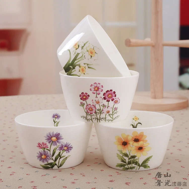 

4.5 Inch, Fine Bone China Food Bowls, 4-piece Set, Season Flower, Ceramic Cartoon Lunch Box, Insulated Bento Box, Kids Bowl