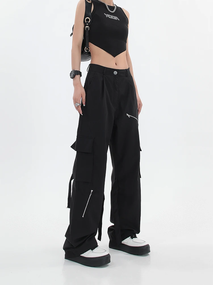 Женские прямые штаны-карго Y2K с карманами винтажные штаны в стиле Харадзюку 90-х