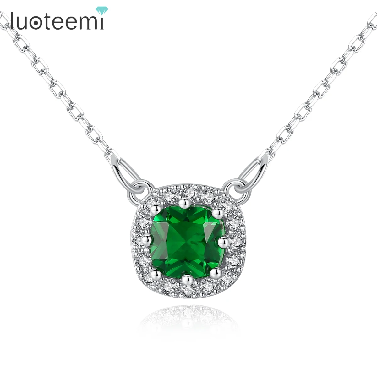 

LUOTEEMI Tiny Square High Quality Stylish CZ Necklace Women Weddings White Gold-Color Jewelry for Bridesmaid Wedding Kids Gift