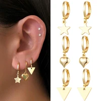 trendy cute heart ear gold filled star dangle earrings for women triangle punk fashion gift jewelry