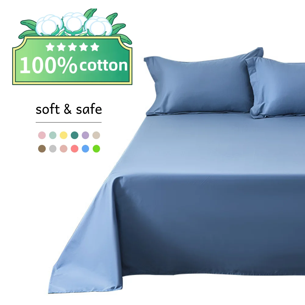 

100% Cotton Flat Bed Sheet, 28 Colors Solid Linen for Double Bed, Super Soft and Thick Mattress Cover, 120/140/160/180 Muti Size