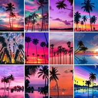 5d diy diamond painting seaside sunset landscape coconut tree full drill embroidery mosaic cross stitch picture home decor