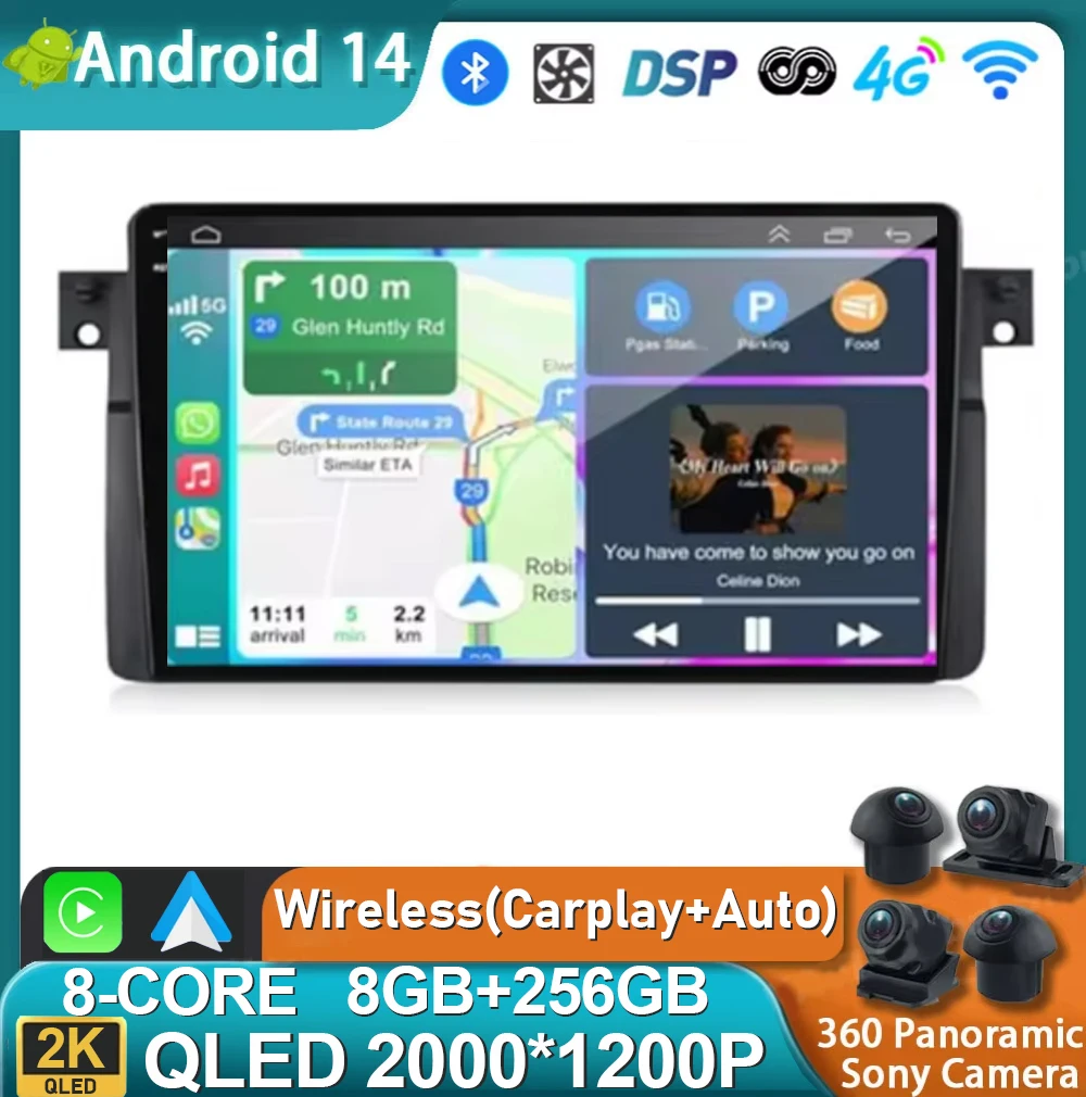 Android 14 для BMW 3-Series E46 M3 1998-2006 2K QLED Автомобильный радиоприемник Мультимедийный