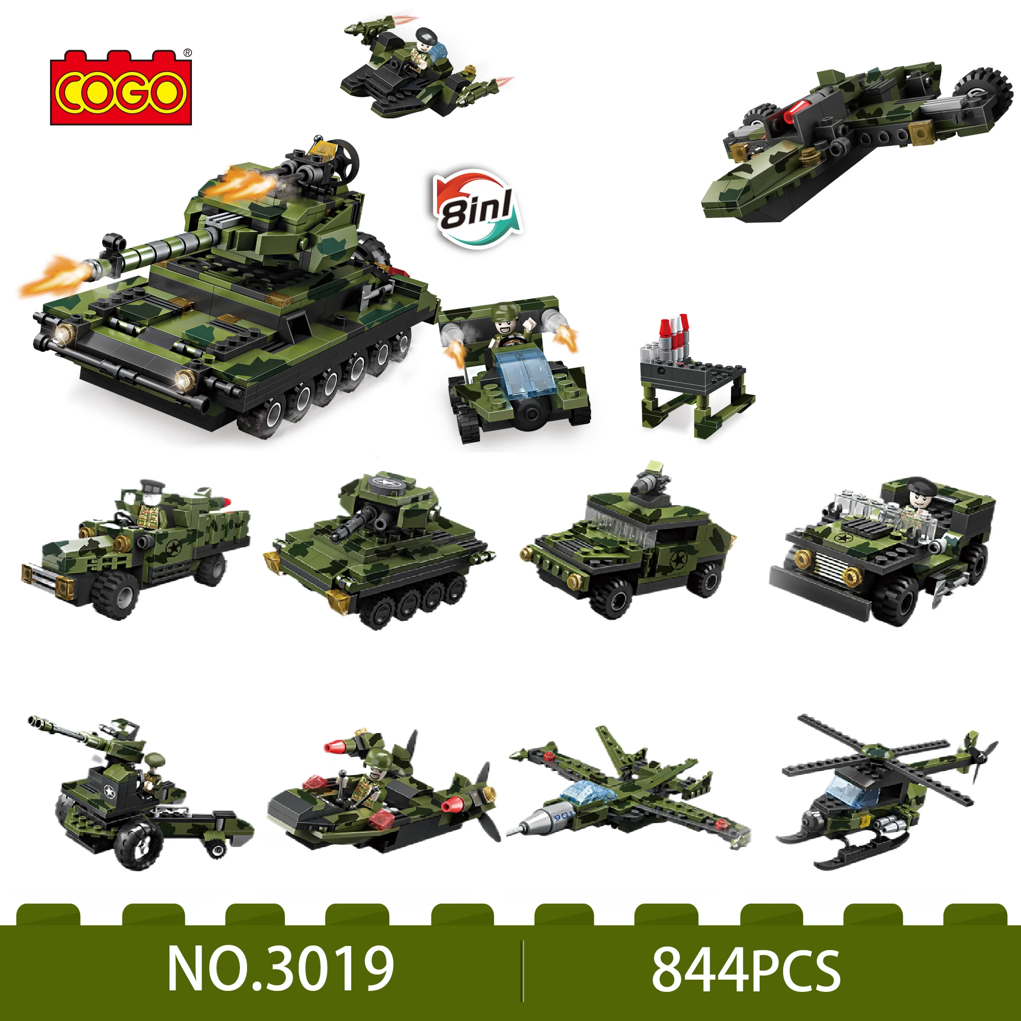 Набор Образовательных Строительных Блоков Cogo 8-в-1 844 Шт. Модель Основного Боевого