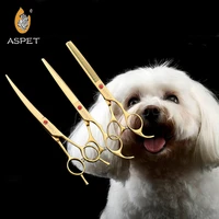 aspet professional grooming dog scissors set japan 400cc curved thinning scissors teddy 7 inch pet cat dog hair grooming tools