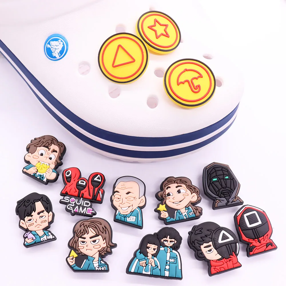 

New Hot 1Pcs Korea Squid Game Croc Jibz Charms PVC Garden Shoes Accessories Decorations DIY Wristbands Kids X-MasGift