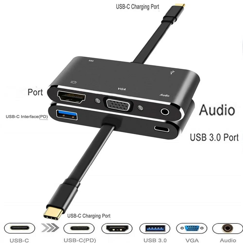Type-C Thunderbolt 3 to HDMI-compatible VGA USB 3.0 C Aux Adapter for MacBook Samsung S20 Dex Surface Xiaomi 10 TV PS5