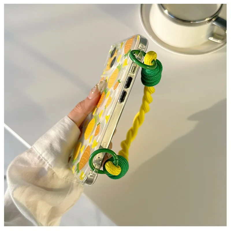 Новинка чехол с ананасом подходит для iPhone 15 наручный ремешок 14 Promax прозрачный 13