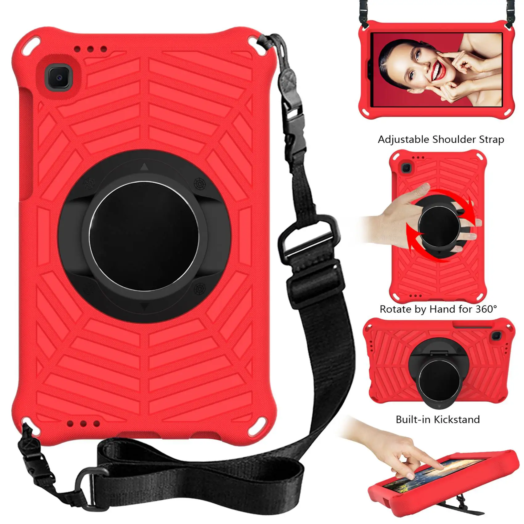 For Samsung Tab A7 Lite T220/225 8.7-Inch Tablet Case with 360 Degree Rotating Durable Bracket Shoulder Strap Red | Компьютеры и офис