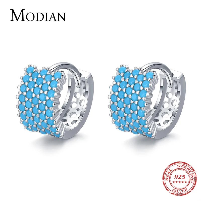 Modian 2021 New Vintage Turquoise Elegant Earring Real 925 Sterling Silver Luxury Charm Hoop Earrings For Women Wedding Jewelry