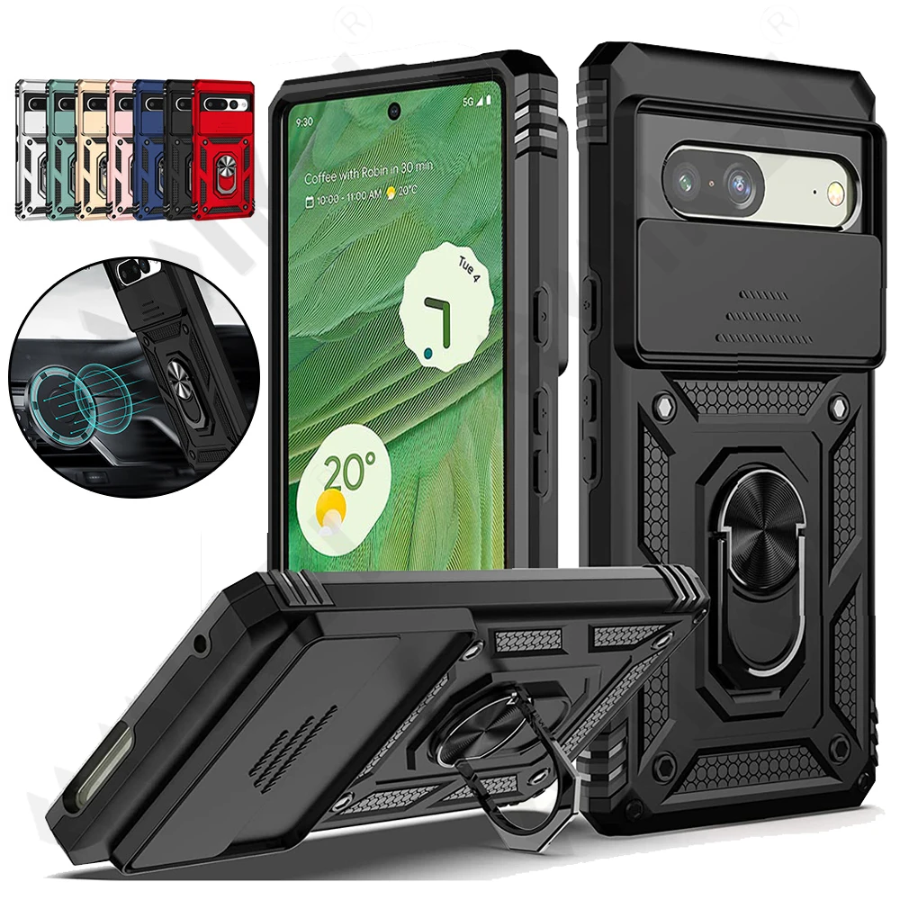 

For Google Pixle 7 6 Pro Case Kickstand & Slide Lens Dretal Heavy Duty Armor Shockproof Rugged Military Grade Protective Cover