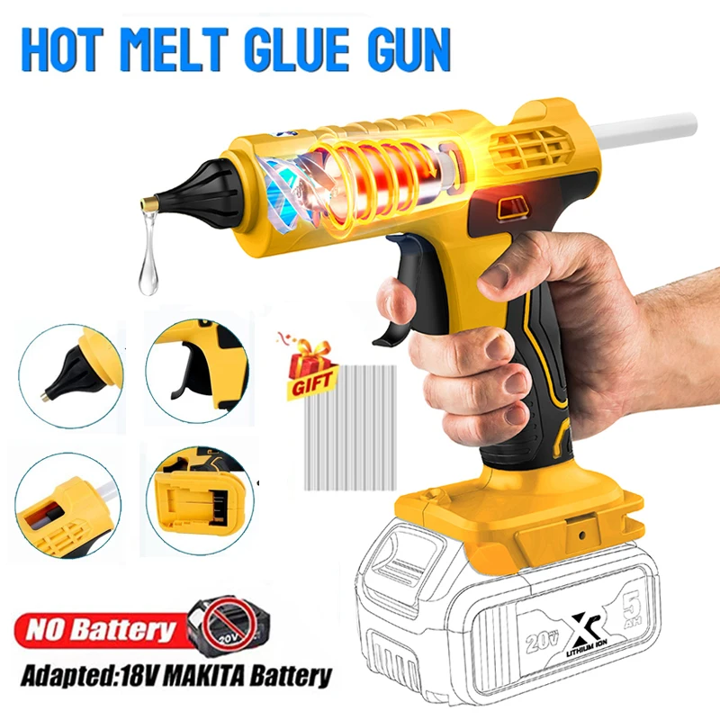 Cordless Electric Handheld Hot Glue Gun Repair DIY Tool Hot Melt Welding Hot Air Gun Anti-scald Nozzle with 10 Sticks for Dewalt
