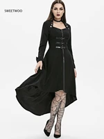 gothic women coat casual high low button embellished trench coat autumn fashion dip hem zip up long coat outwear