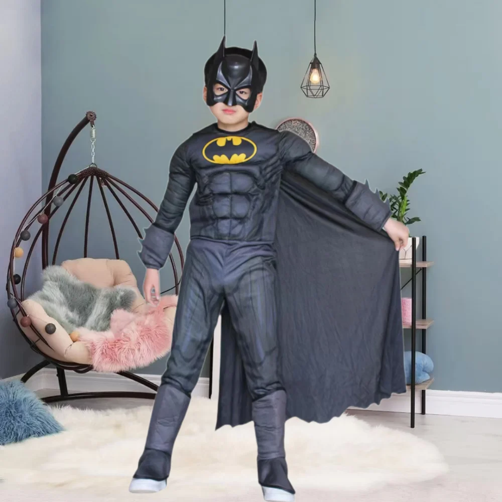 

Bruce Wayne Bat Hero Jumpsuit for Kids Rave Cosplay Movie Anime Superhero Onesie Tights Clothes Halloween Costume Mask for Boys