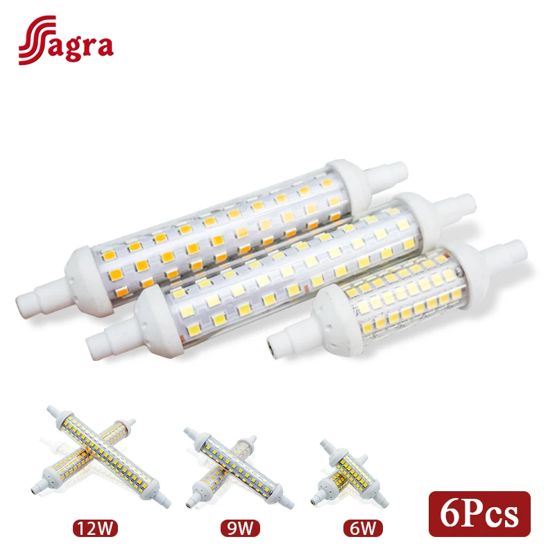 6pcs/lot R7S LED 6w 9w 12w Spotlight 78mm 118mm 135mm 220V 240V Lamp Bulb Ceramics Tube Replace 30W 50W 100W Halogen Lamp Light