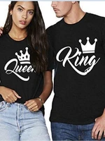 king queen couples t shirt crown printing couple clothes summer women man t shirt casual o neck loose lovers tee shirt tops