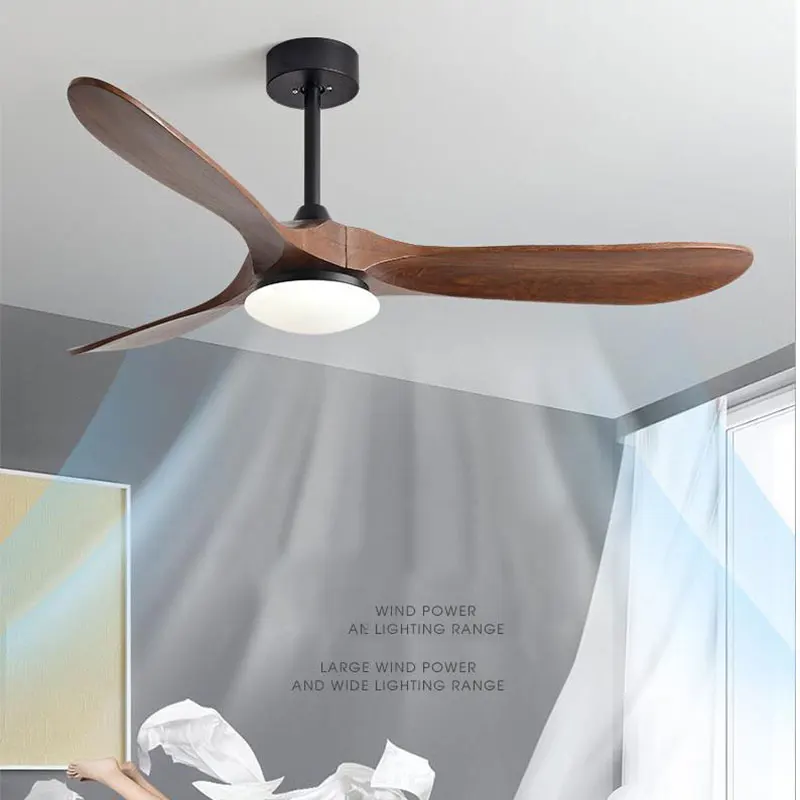 

52 Inch Grey Vintage Ceiling Fan Wood Without Light Nordic Wooden Ceiling Fans With Remote Control DC Fan Ventilador De Techo